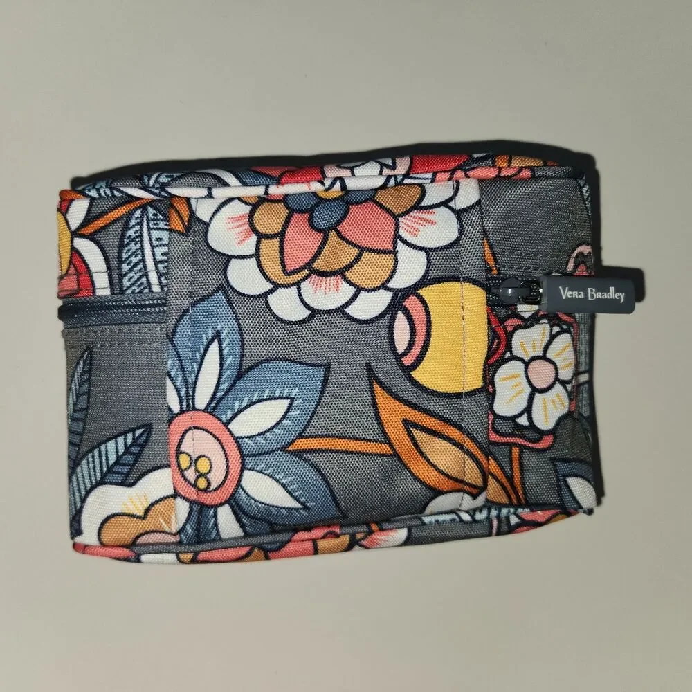 Vera Bradley Zipper Makeup Bag Gray Multicolor Floral Fabric 8x5x3 in